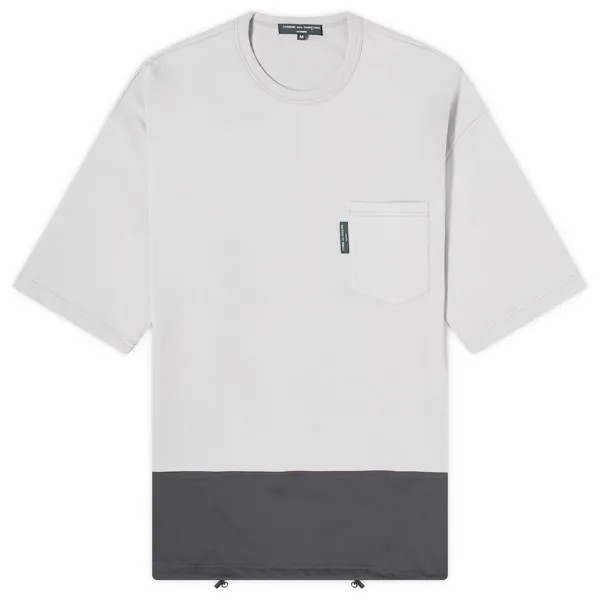 Футболка Comme Des Garçons Homme Heavyweight Panelled Drawstring Pock, цвет Light Grey & Charcoal