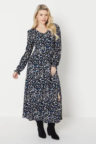 Высокое синее платье миди с абстрактным V-образным вырезом Dorothy Perkins, черный