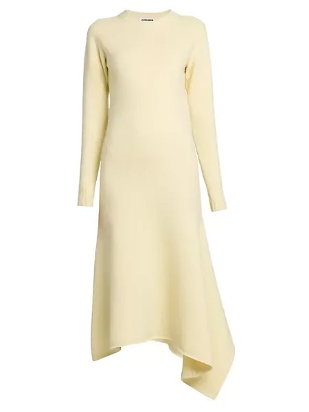 Шерстяное платье-свитер с драпировкой Jil Sander, цвет natural
