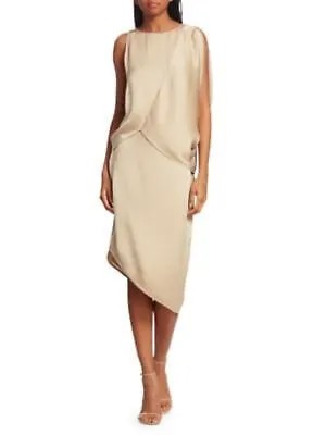 HALSTON Женское коричневое асимметричное платье миди без рукавов с эффектной драпировкой 12