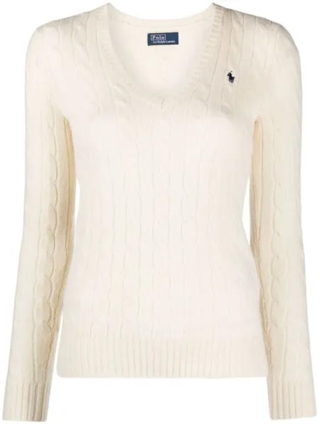 Polo Ralph Lauren джемпер фактурной вязки с V-образным вырезом, белый