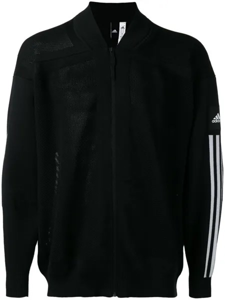 Adidas куртка-бомбер с полосками на рукавах, черный