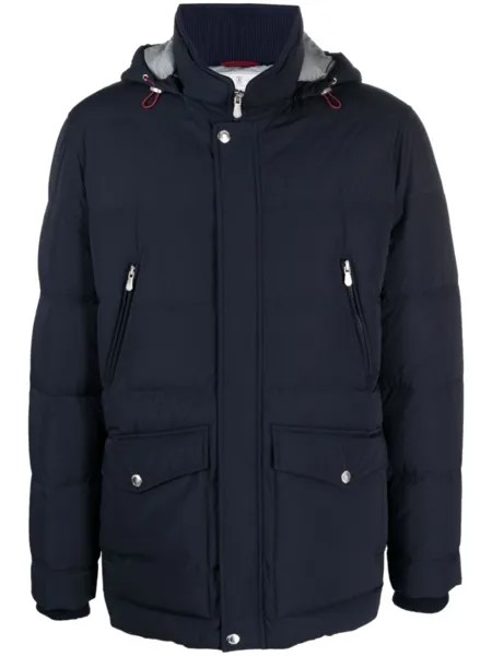 Brunello Cucinelli пуховик с капюшоном, синий