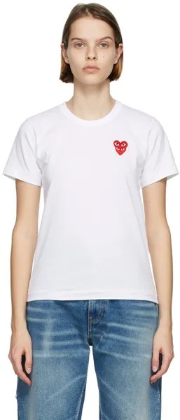 Бело-красная многослойная футболка с сердечками Comme des Garçons Play