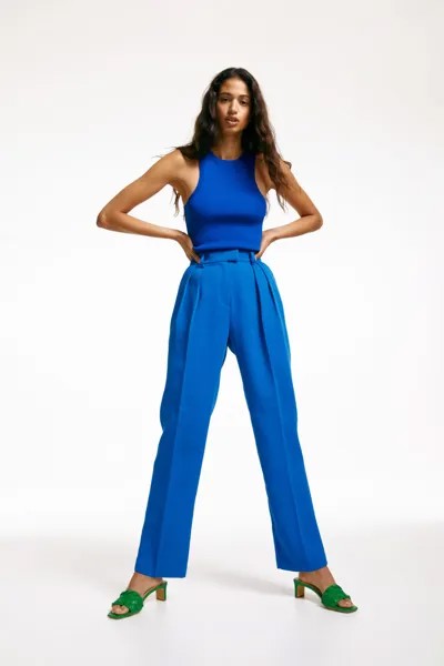 Узкие брюки с завышенной талией H&M, синий