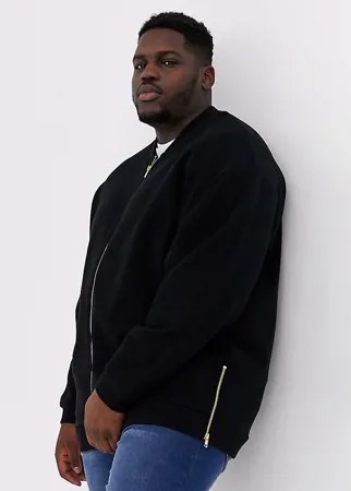 Трикотажный oversize-бомбер с золотистыми молниями ASOS DESIGN Plus-Черный