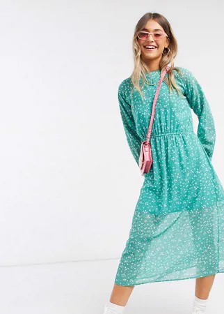 Платье миди с длинными рукавами и цветочным принтом Wednesday's Girl-Зеленый