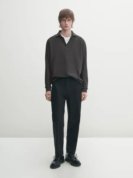 Рубашка-Поло из фактурного смесового хлопка Massimo Dutti, синий