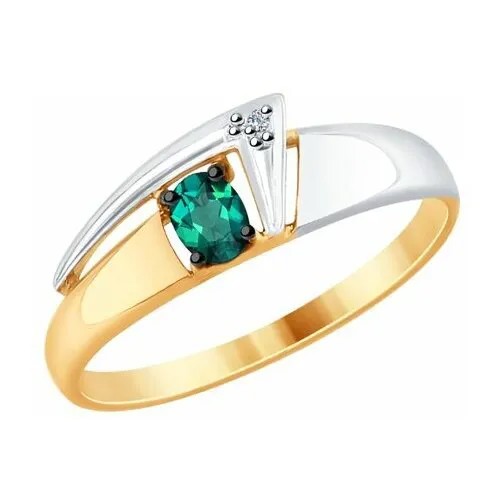 Кольцо Яхонт, золото, 585 проба, изумруд, бриллиант, изумруд синтетический, размер 17, бесцветный, зеленый