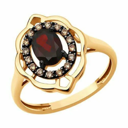 Кольцо Diamant online, красное золото, 585 проба, гранат, размер 18, экрю, красный