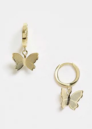 Серьги-кольца с подвеской-бабочкой и позолотой 18 карат Image Gang-Золотистый