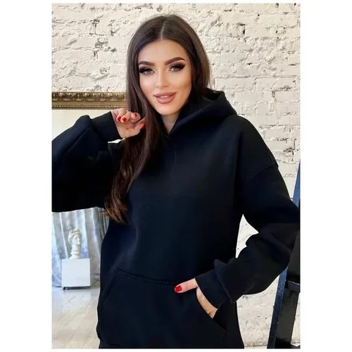 Худи , оверсайз, карманы, капюшон, карманы, размер 42-48, черный