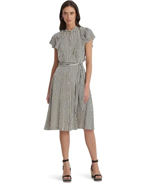 Платье LAUREN Ralph Lauren Striped Belted Chiffon Shirtdress, цвет Cream/Black