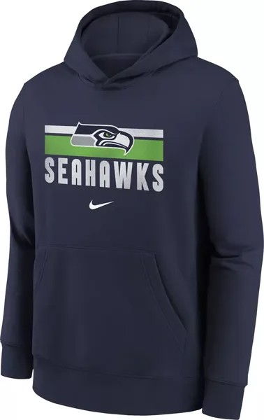 Темно-синий пуловер с капюшоном Nike Youth Seattle Seahawks Team Stripes