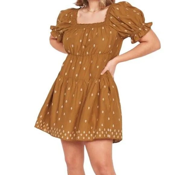 Мини-свободное платье Old Navy Gold с пышными рукавами и присборенной вышивкой, размер XL