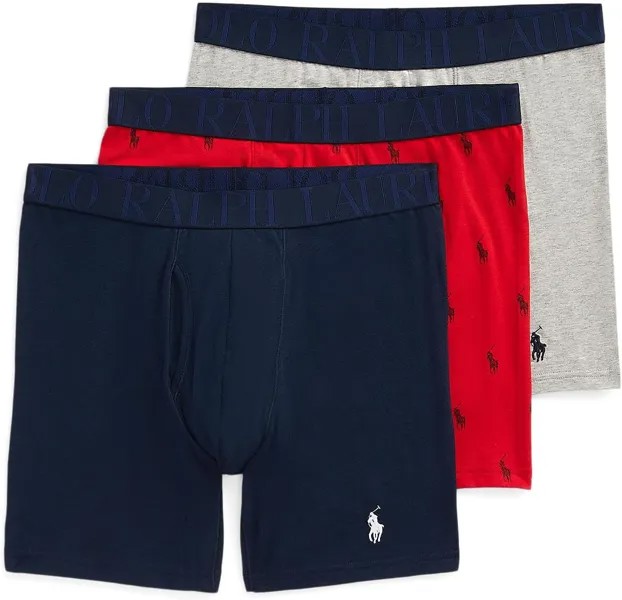 Боксеры Polo Ralph Lauren Classic Fit Stretch Boxer Brief 3-Pack, цвет Cruise Navy/Rl2000 Red/Cruise Navy All Over Pony Player/Andover Heather