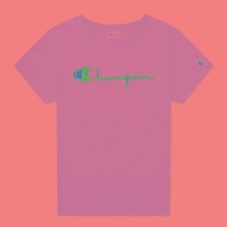 Женская футболка Champion Reverse Weave Script Logo Crew Neck, цвет розовый, размер L