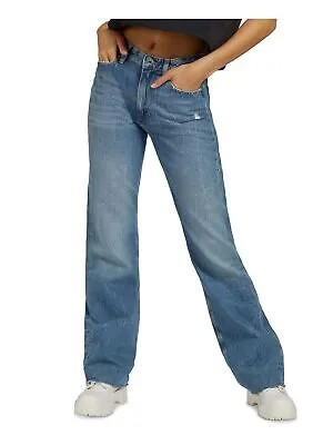 GUESS Женские синие широкие джинсы с застежкой-молнией и необработанным краем сзади с логотипом, длина 29 талии