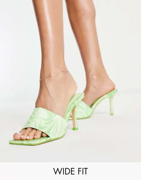 Сандалии-мюли Public Desire Wide Fit Swirl It на каблуке с зелеными завитками