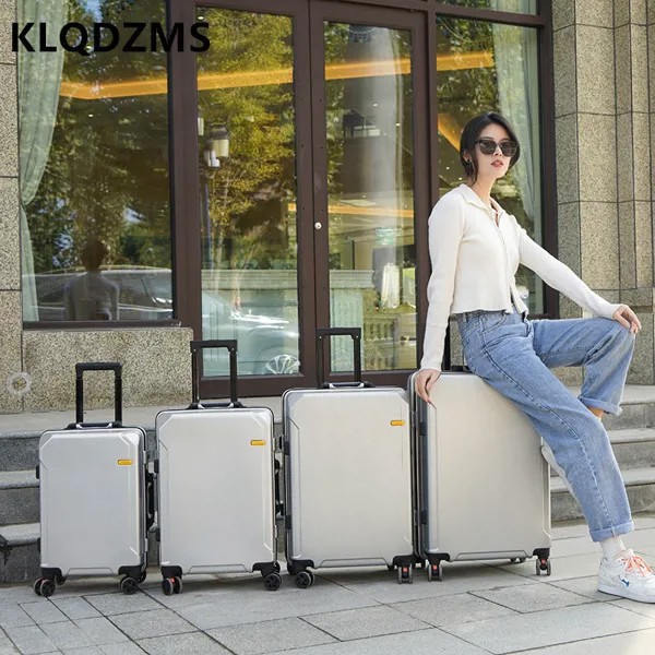 Новый багаж KLQDZMS для мужчин, Большая вместительная тележка из поликарбоната, троллейка, японская Студенческая алюминиевая рамка, катающийс...