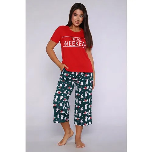 Пижама  Натали, размер 48, зеленый, красный