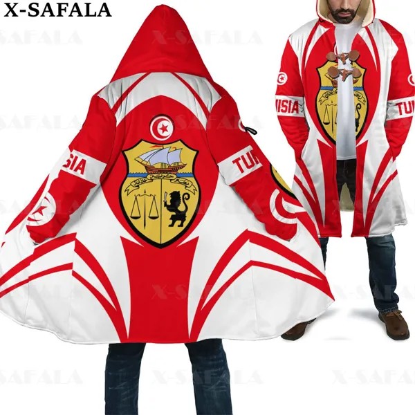 Толстая теплая плащ с капюшоном и 3D-принтом эмблемы Туниса, мужское пальто, ветрозащитное одеяло-1