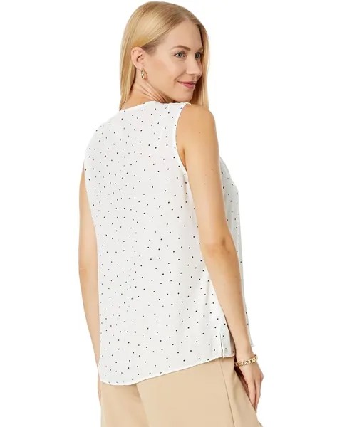 Блуза Vince Camuto Sleeveless V-Neck Ruffle Front Pindot Blouse, цвет New Ivory