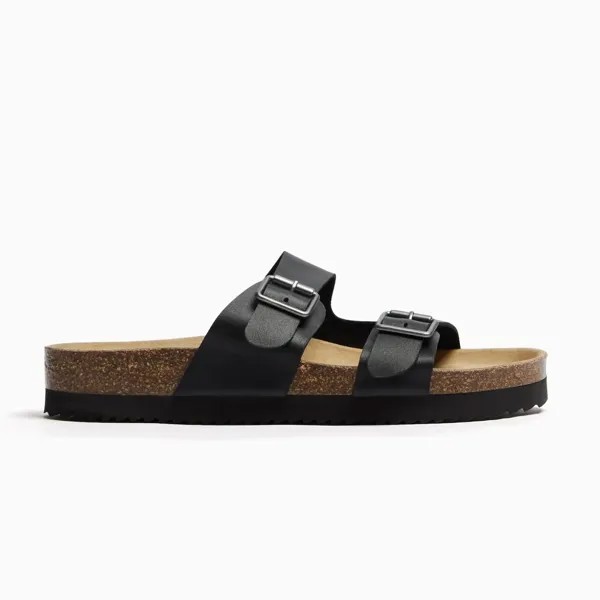 Шлепанцы Bershka Men’s Leather With Buckles, черный