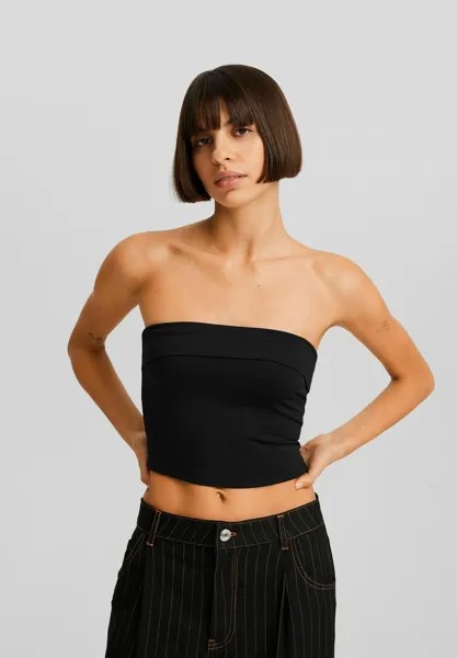 Топ Turn-Up Hem-Bandeau Bershka, черный