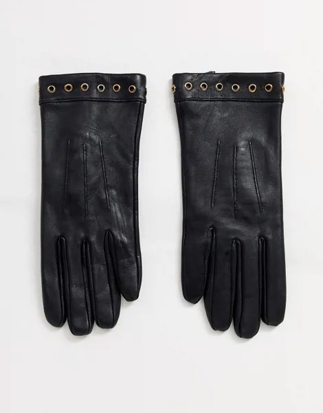 Перчатки из натуральной кожи с люверсами Barney's Originals-Черный