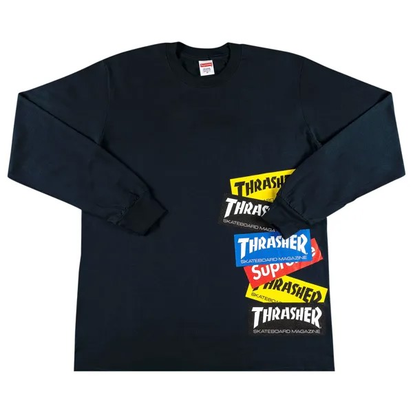 Футболка с длинными рукавами и мульти-логотипом Supreme x Thrasher, темно-синяя