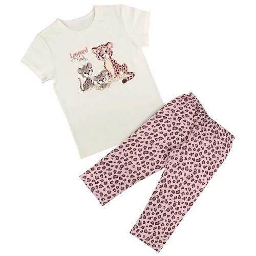 Пижама для девочек (2/3 - 98/104), леопарды, белый