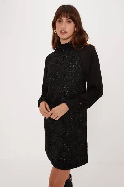 Твидовое мини-платье с длинными рукавами Oasis, черный