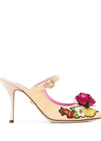 Dolce & Gabbana плетеные мюли из рафии с цветочной аппликацией