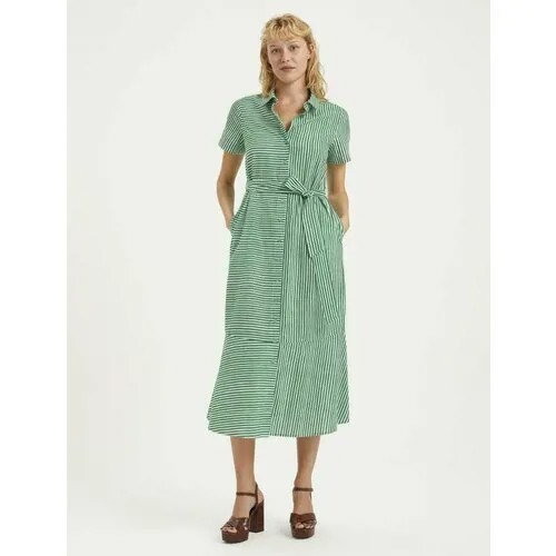 Платье-рубашка BGN, хлопок, повседневное, трапециевидный силуэт, миди, карманы, размер 40, зеленый