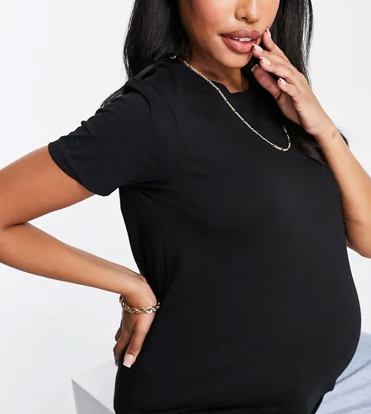 Футболка из органического хлопка цвета хаки с круглым вырезом ASOS DESIGN Maternity-Черный цвет