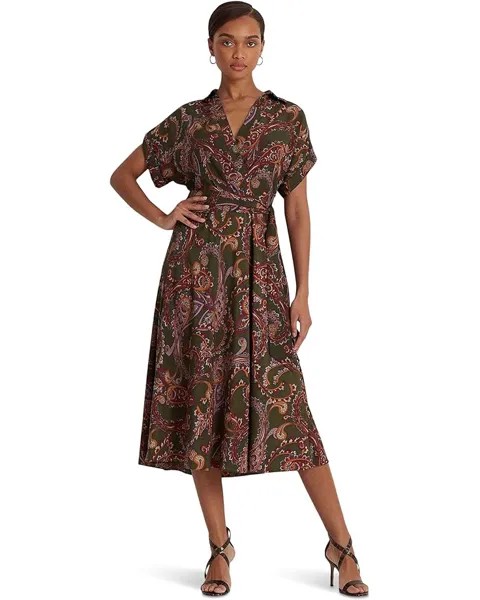 Платье LAUREN Ralph Lauren Paisley Belted Crepe, оливковый
