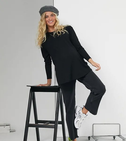 Черный лонгслив в рубчик ASOS DESIGN Maternity-Черный цвет