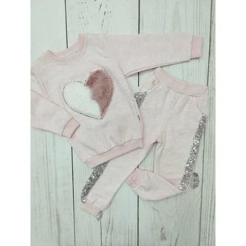 Комплект одежды , свитшот и брюки, повседневный стиль, размер 104, розовый