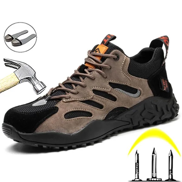 Мужские кроссовки со стальным носком, Нескользящие, защита от проколов, рабочие, защитная обувь, строительная безопасная обувь