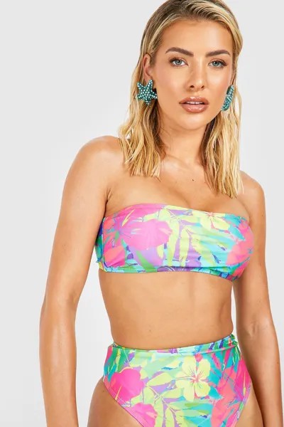 Топ бикини тропический бандо Boohoo, зеленый