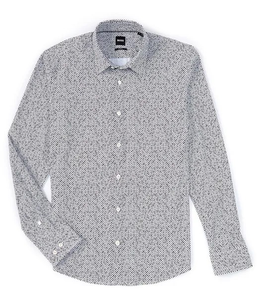 Hugo Boss BOSS Slim Fit эластичная тканая рубашка P-Roan с длинными рукавами, серый