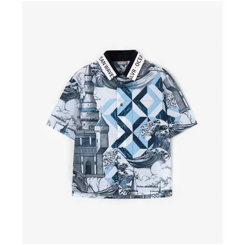 Рубашка Gulliver, размер 110, голубой, серый