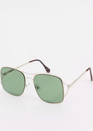 Большие квадратные солнцезащитные очки-авиаторы с зелеными линзами Liars & Lovers-Золотистый