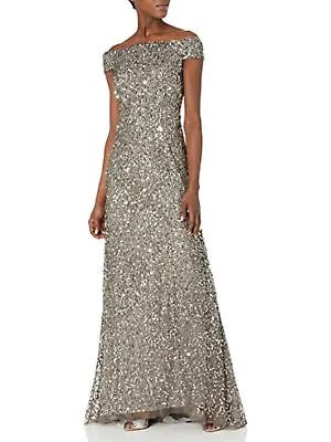 ADRIANNA PAPELL Женское вечернее платье-футляр серебристого цвета с вырезом на спине и рукавами-крылышками 2