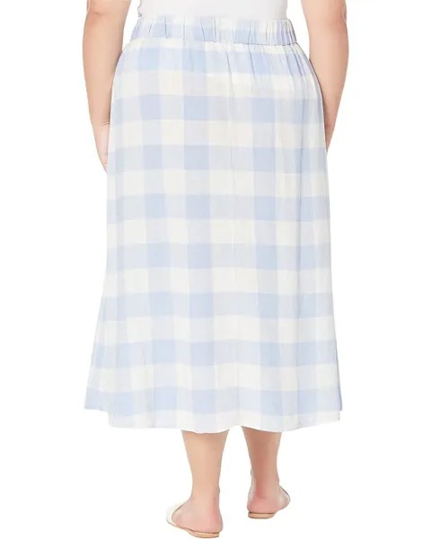 Юбка Madewell Plus Linen-Blend Side-Button Midi Skirt in Gingham Check, цвет Pale Dawn