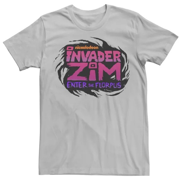 Мужская футболка с логотипом Nickelodeon Invader Zim Enter Florpus и графический цветок Licensed Character, серебристый