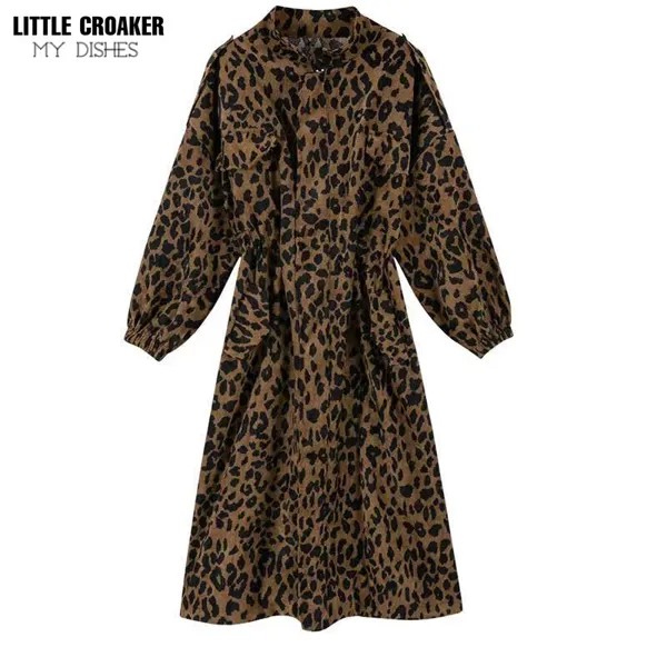 Женский утепленный Тренч из искусственного меха, длинный Свободный плащ с леопардовым принтом, дизайнерская одежда, зима 2022