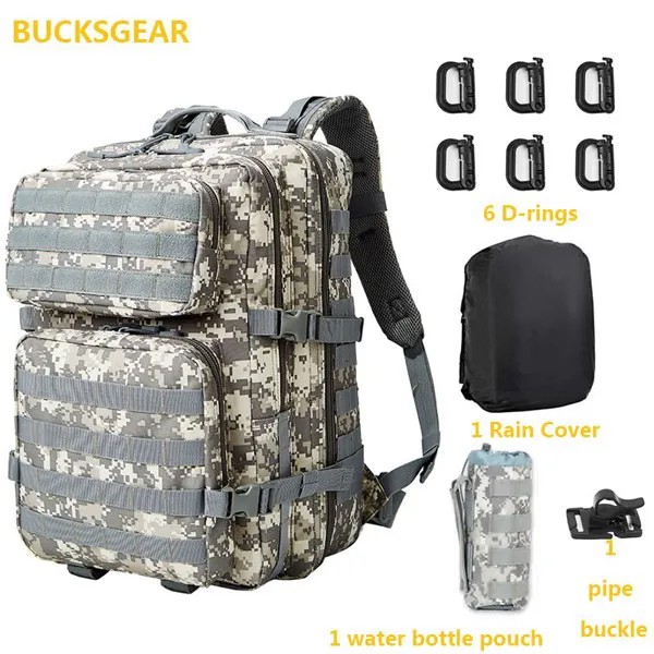 BUCKSGEAR камуфляж рюкзак для кемпинга для мужчин с дождевик Водонепроницаемость 40l армии вентиляторы штурмовой военный тактический рюкзак