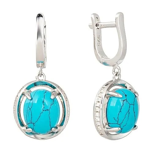 Серьги Balex, серебро, 925 проба, родирование, фианит, бирюза